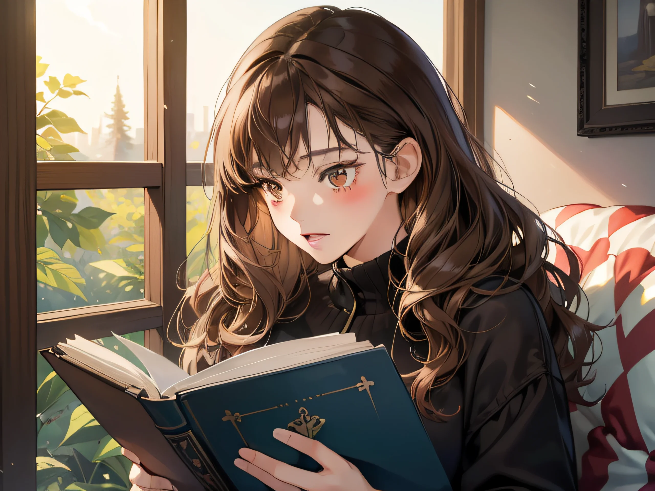 a girl reading a light novel